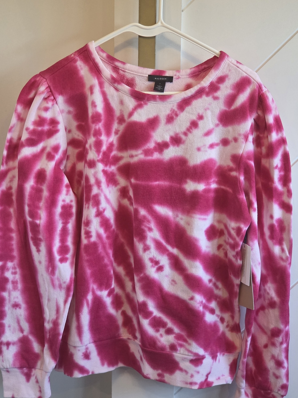 Halogen Hot Pink and White Tie-Dye Pullover Sweatshirt